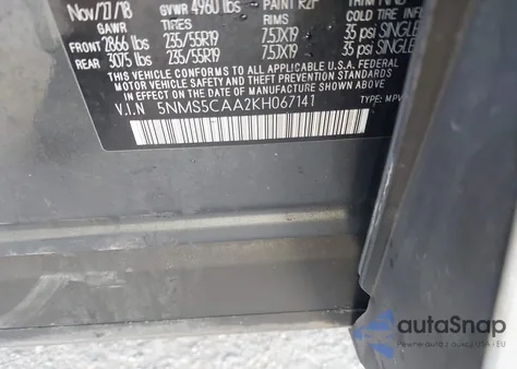 2019 Hyundai Santa Fe Ultimate 2.0T from USA, damaged, VIN 5NMS5CAA2KH067141